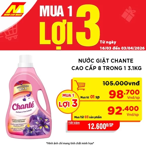 Nước giặt Chante cao cấp 8 trong 1 3.1kg                                                                                                                                                                                                                  
