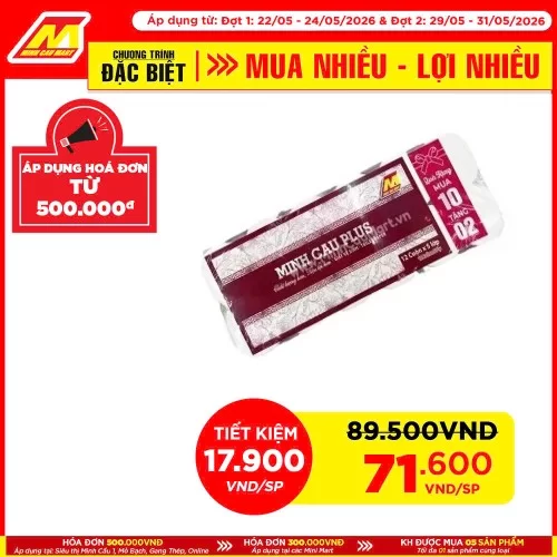 Giấy Vệ Sinh Minh Cầu Plus Đỏ 12 Cuộn * 5 Lớp