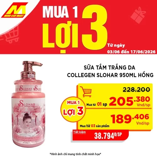 Sữa tắm trắng da Collegen Slohar 950ml Hồng        