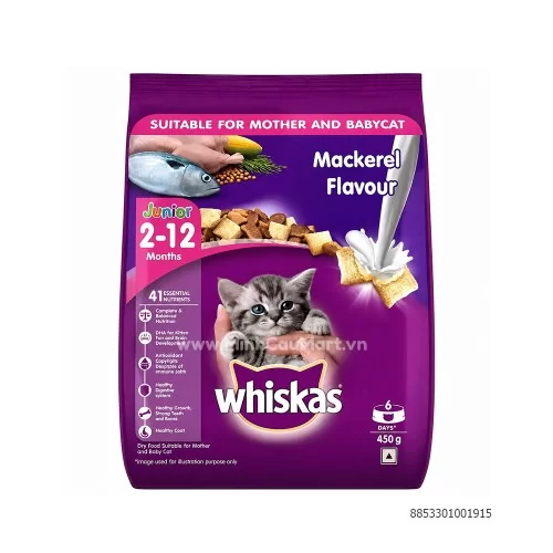 Thức ăn mèo con Whiskas cá biển 450g                                                                                                                                                                                                                      