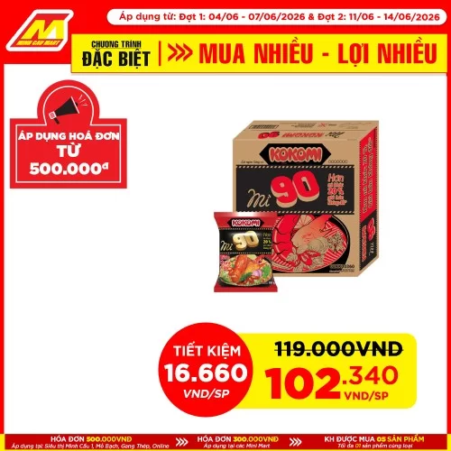 Mì Kokomi đại 90 tôm chua cay MB 90g  30 gói/thùng
