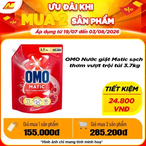 OMO Nước giặt sạch thơm vượt trội túi 3.7kg                                                                                                                                                                                                               