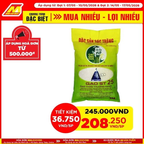 Gạo thơm thượng hạng ST25 5KG/gói                                                                                                                                                                                                                         