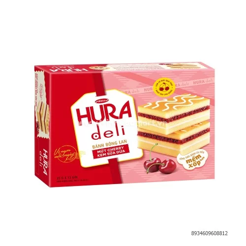 Bánh bông lan Hura mứt cherry kem sữa dừa 300gr