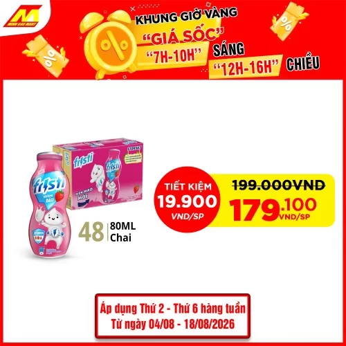 Sữa tiệt trùng FRISTI dâu chai 80ml 48chai/thùng                                                                                                                                                                                                          