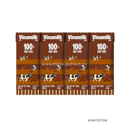 Sữa Tươi 100% Tiệt Trùng Vinamilk Có Đường vị socola 180ml