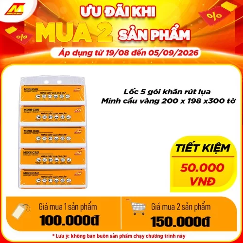 Lốc 5 gói khăn rút lụa Minh cầu vàng 200 x 198 x300 tờ    