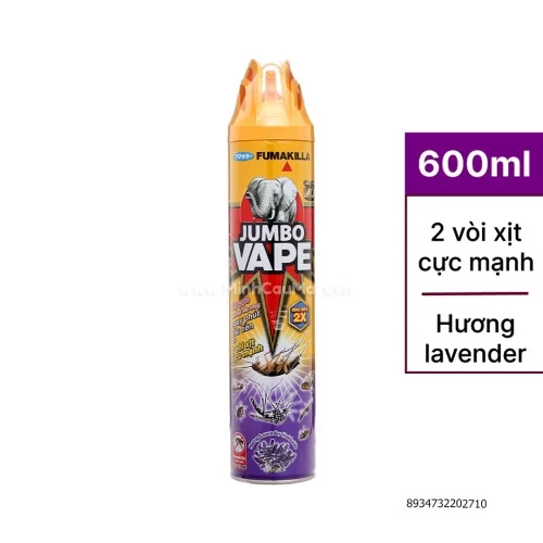 Bình xịt côn trùng Jumbo VAPE 600ml hương lavender                                                                                                                                                                                                        