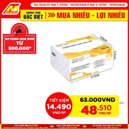 Lốc 10 gói giấy ăn Minh Cầu vàng 300 tờ