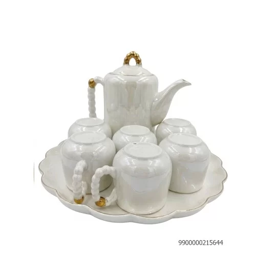 Bộ ấm chén sứ trắng quai ngọc Y36-1                                                                                                                                                                                                                       