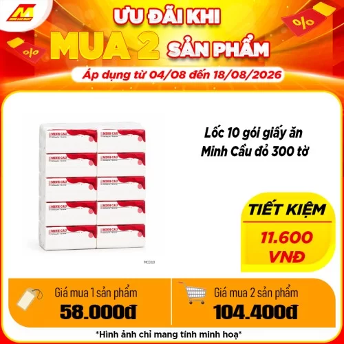 Lốc 10 gói giấy ăn Minh Cầu đỏ 300 tờ