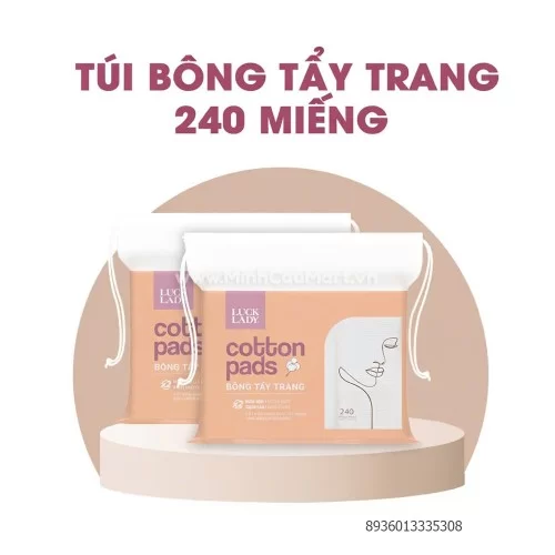 Bông tẩy trang Luck Lady 240 miếng hình vuông túi rút                                                                                                                                                                                                     