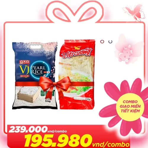 Combo gạo miến tiết kiệm ( 1 túi gạo VJ Pearl RICE 5KG + 1 gói miến Việt Cường 500Gr)