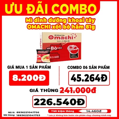 Mì dinh dưỡng Omachi xốt bò hầm 80g