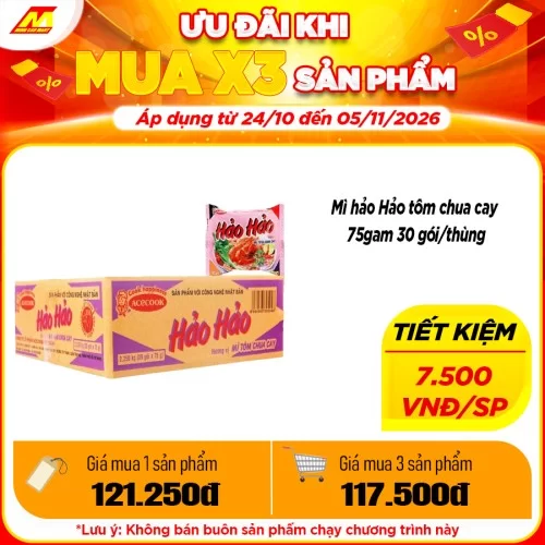 Thùng 30 gói Mì Hảo Hảo Tôm Chua Cay 75Gr