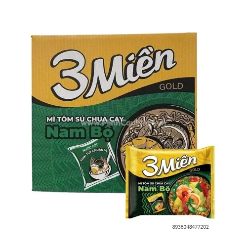 Mì 3 miền gold Tôm sú chua cay Nam Bộ 75g                                                                                                                                                                                                                 
