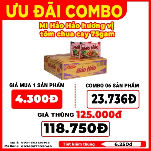 Thùng 30 gói Mì Hảo Hảo Tôm Chua Cay 75Gr
