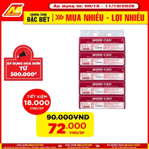 Lốc 5 gói khăn rút lụa Minh Cầu đỏ 200 x 185 x 280 tờ