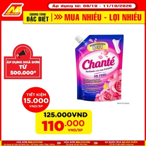 Nước giặt Chante Rose cao cấp 8 trong 1 túi 3.4kg