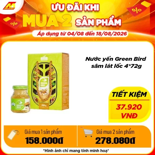 Nước yến Green Bird sâm lát lốc 4*72g