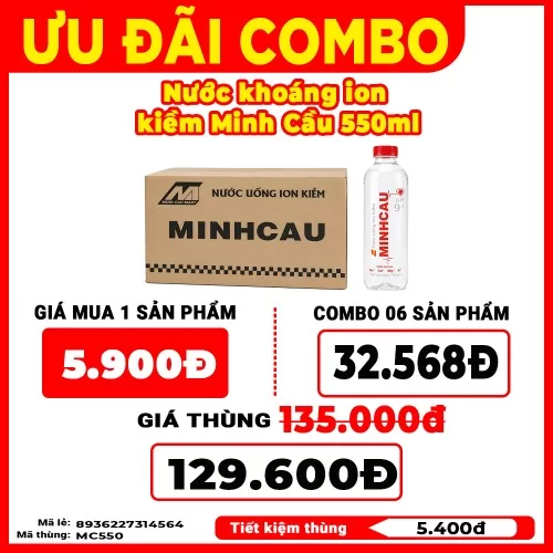 Nước uống ion kiềm Minh Cầu 550ml*24                                                                                                                                                                                                                      