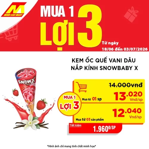 Kem ốc quế vani dâu nắp kính Snowbaby X                                                                                                                                                                                                                   