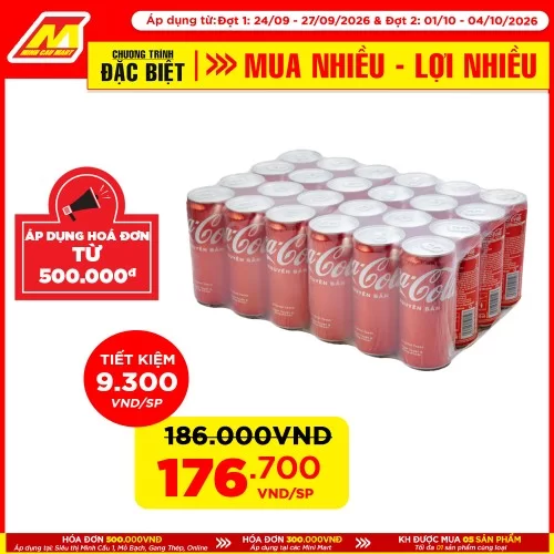 Coca Lon Dài 330ml 24lon-Thùng