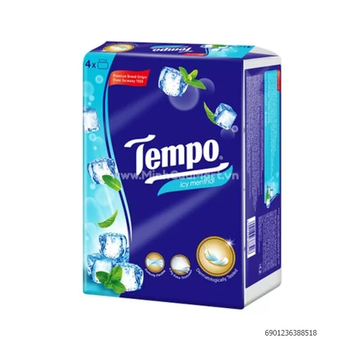 Khăn giấy gói rút Tempo bạc hà 4 gói/lốc                                                                                                                                                                                                                  