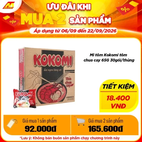 Mì tôm Kokomi tôm chua cay 65G 30gói/thùng                                                                                                                                                                                                                