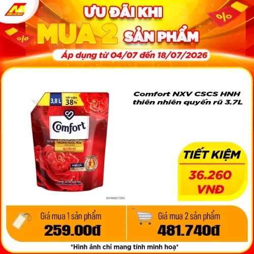 Nước Xả Vải Comfort Hương Nước Hoa Thiên Nhiên Quyến Rũ Túi 3.8L Mẫu Mới