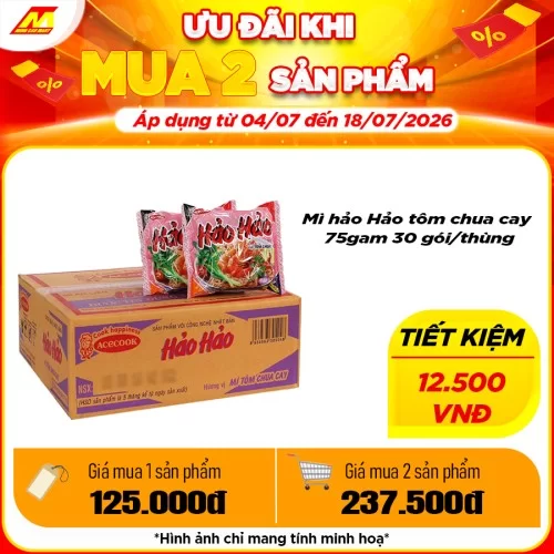 Thùng 30 gói Mì Hảo Hảo Tôm Chua Cay 75Gr