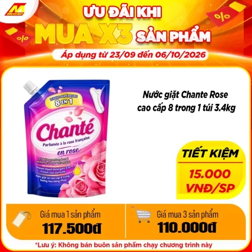 Nước giặt Chante Rose cao cấp 8 trong 1 túi 3.4kg