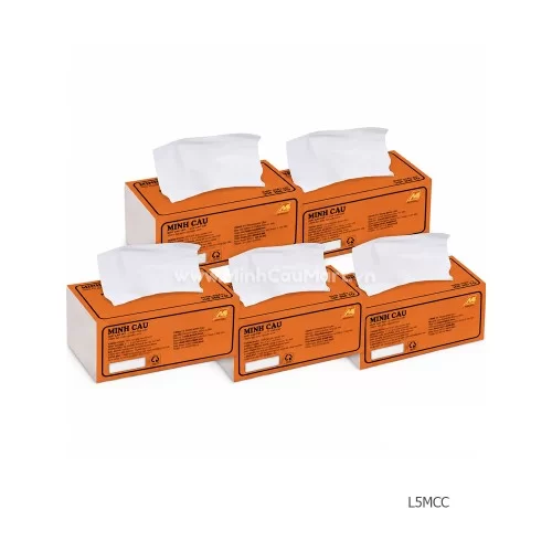 Lốc 5 gói giấy khăn rút lụa Minh Cầu cam 200x198x300 tờ    