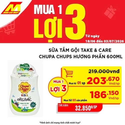 Sữa tắm gội Take & Care Chupa Chups 2in1 hương phấn 600ml  