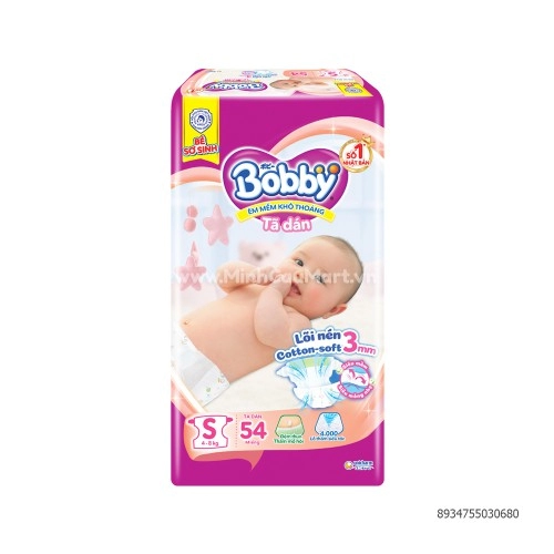 Bỉm Dán Bobby Siêu Mỏng Thấm Gói Lớn S54 miếng Bỉm Dán Bobby Siêu Mỏng Thấm Gói Lớn S54 miếng