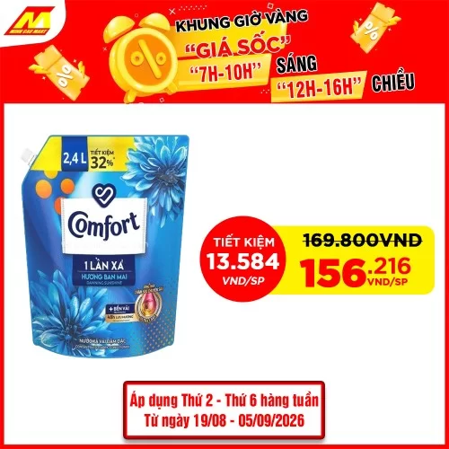 Nước xả Comfort 1 lần xả hương ban mai túi 2.4L