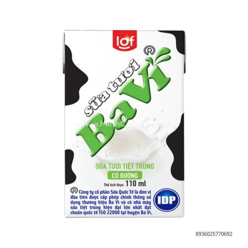SỮA TƯƠI TIỆT TRÙNG BA VÌ LOF CÓ ĐƯỜNG 110ML