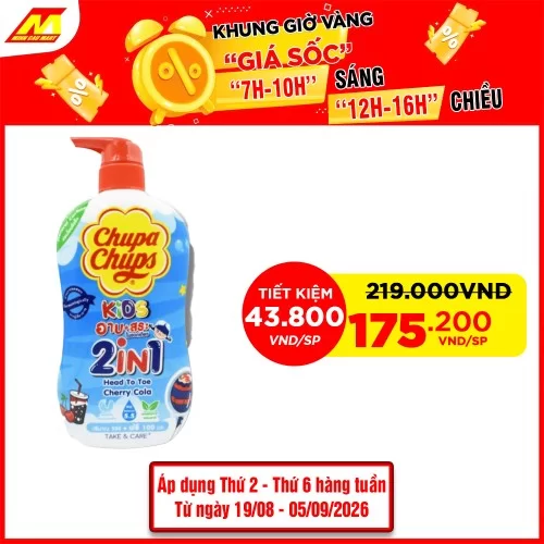  Sữa tắm gội Take & Care Chupa Chups 2in1 cherry cola 600ml          
