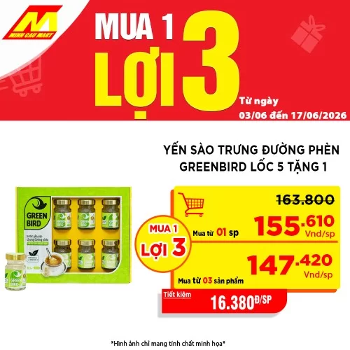 Yến sào trưng đường phèn Greenbird lốc 5 tặng 1                                                                                                                                                                                                           