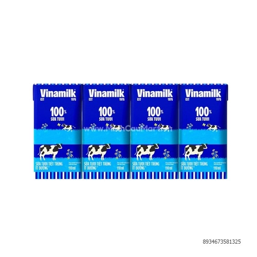 Sữa tươi tiệt trùng Vinamilk 100% ít đường 110ml
