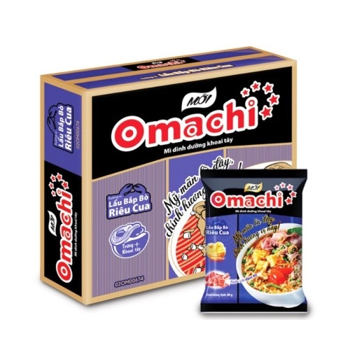 Mì Omachi bắp bò riêu cua 80g thùng 30 gói