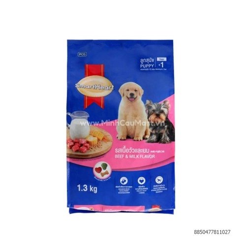 Thức ăn chó con vị thịt bò và sữa Smart heart puppy 1.5kg