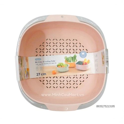 Bộ thau rổ vuông Yoko 27cm màu hồng Bộ thau rổ vuông Yoko 27cm màu hồng