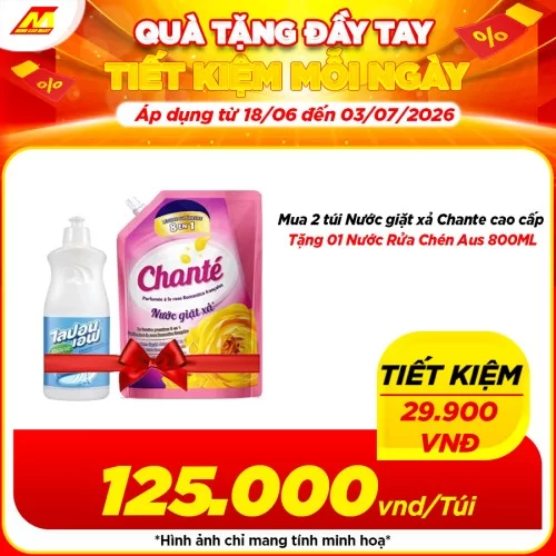 Nước giặt xả Chante cao cấp 8 trong 1 Hương Hoa Hồng Pháp 3.4kg