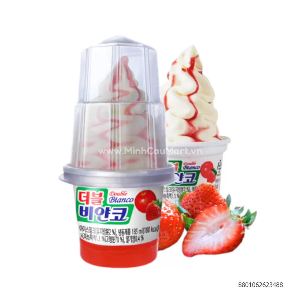 Kem lốc xoáy dâu táo Lotte Double Bianco Hàn Quốc 185ML Kem lốc xoáy dâu táo Lotte Double Bianco Hàn Quốc 185ML