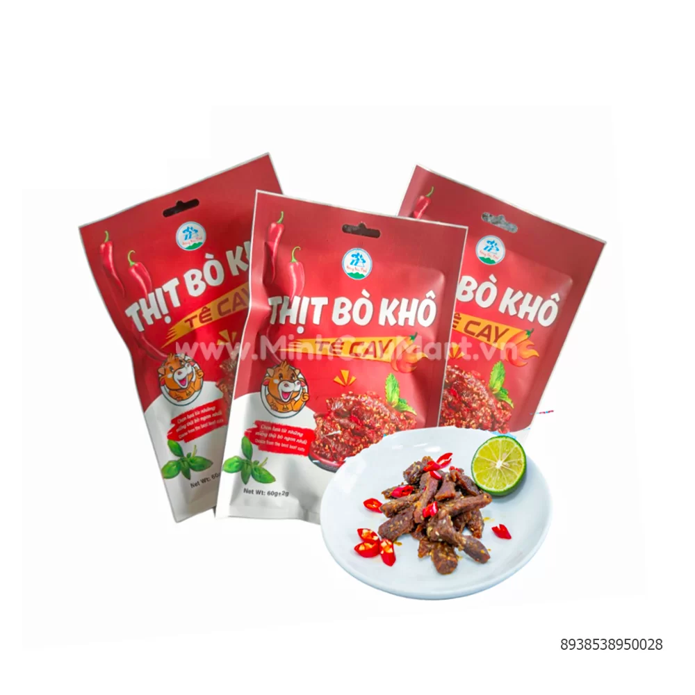 Thịt bò khô tê cay gói 60g Thịt bò khô tê cay gói 60g