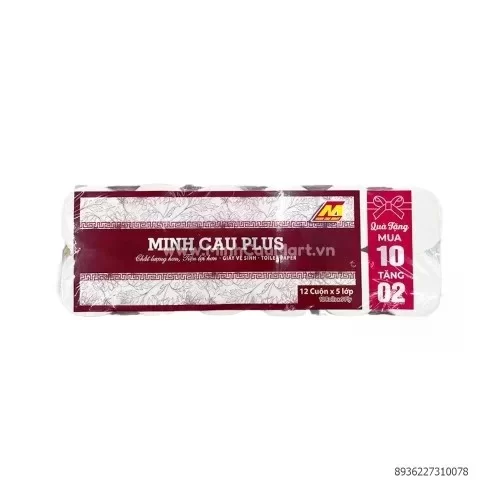 Giấy Vệ Sinh Minh Cầu Plus Đỏ 12 Cuộn * 5 Lớp