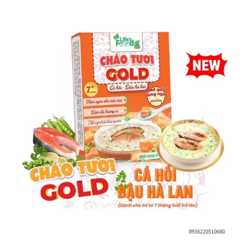 Cháo tươi Gold Cá hồi đậu hà lan 240g                                                                                                                                                                                                                      Cháo tươi Gold Cá hồi đậu hà lan 240g