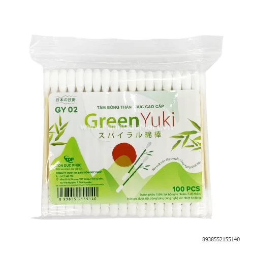 Tăm bông thân trÚc cao cấp Green Yuki 100Q                                                                                                                                                                                                                 Tăm bông thân trÚc cao cấp Green Yuki 100Q