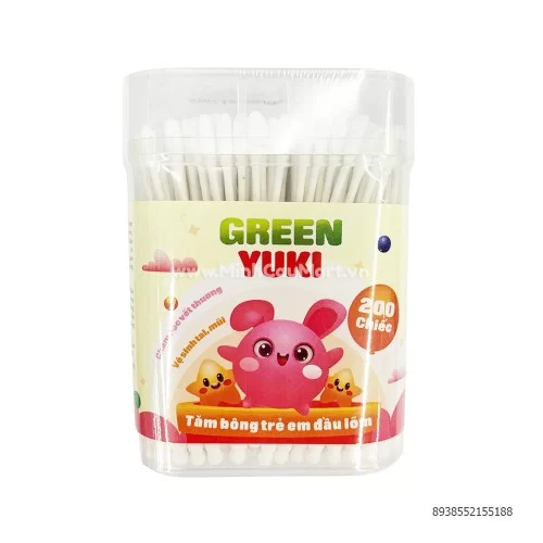 Tăm bông Green Yuki đầu lõm baby hộp chỮ nhẬt 200q                                                                                                                                                                                                         Tăm bông Green Yuki đầu lõm baby hộp chỮ nhẬt 200q